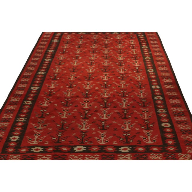 Tribal Handwoven Vintage Tribal Kilim in Red With Beige-Brown Geometric Patterns For Sale - Image 3 of 8