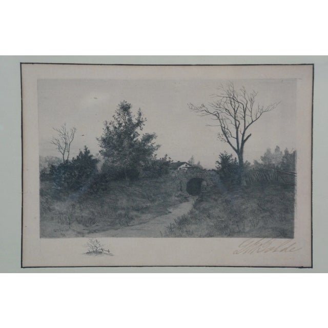 Late 19th Century Antique George William Bohde Signed Stone Bridge Dutch Landscape Etching 16", Framed For Sale - Image 4 of 10