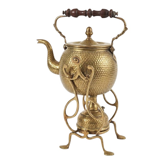 Antique E. D. Paris French Art Nouveau Brass Spirit Kettle on Stand For Sale