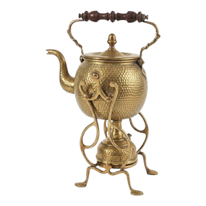 Antique E. D. Paris French Art Nouveau Brass Spirit Kettle on Stand