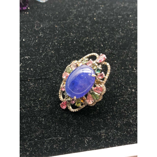 Baroque Bochic "Orient" Diamond, Tourmaline & Tanzanite Ring Set In 18K Gold & Silver For Sale - Image 3 of 12