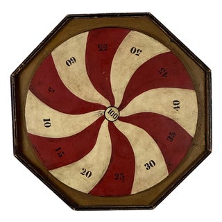 Marvelous Vintage American Folk Art Penny Pitch Wood Game Board With Swirl Design For Sale