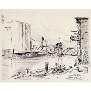 1960s Industrial Harbor Drawing For Sale