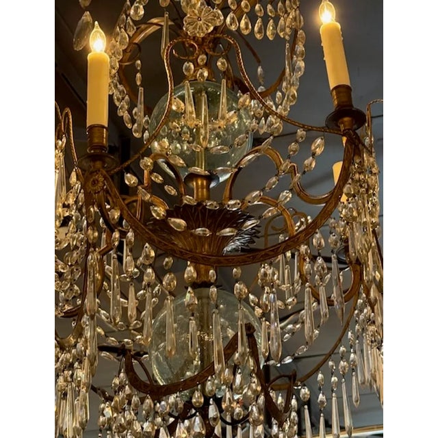 19th Century Gilt Brass and Crystal Swedish Chandelier For Sale - Image 9 of 11