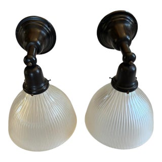 1920s Large Signed Holophane Wall Sconces - a Pair For Sale
