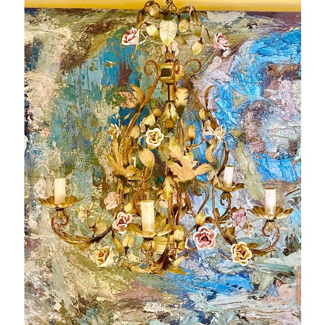 Porcelain Floral Roses Flower Chandelier, 1940s For Sale - Image 13 of 14