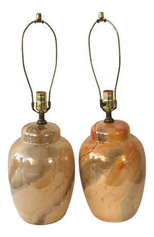 Vintage Glazed Ginger Jar Style Table Lamps - a Pair