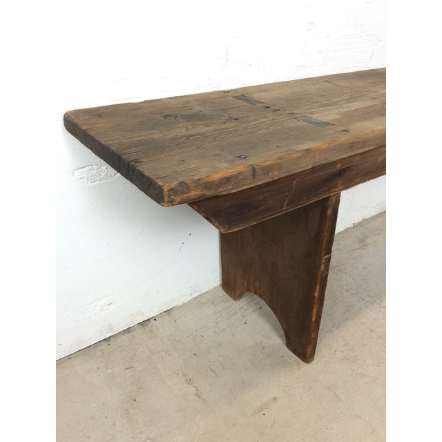 Antique Farmhouse Style Long Primitve Bench With Tongue & Groove Joinery For Sale - Image 12 of 17