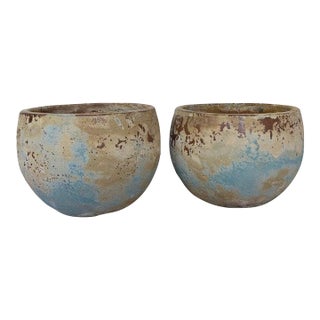 Pair of Monumental Low Bowl Terra Cotta Planters For Sale