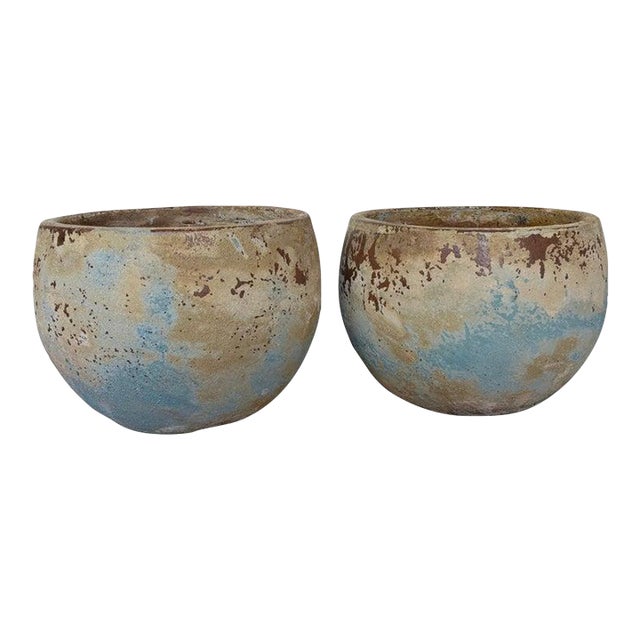 Pair of Monumental Low Bowl Terra Cotta Planters For Sale