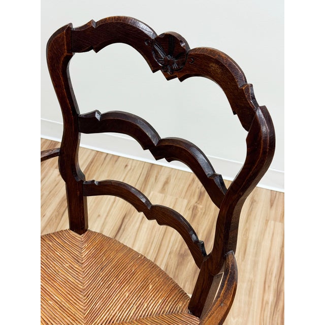 Antique Carved Wood French Country Rush Seat Dining Chairs, Set of 6 For Sale - Image 9 of 18