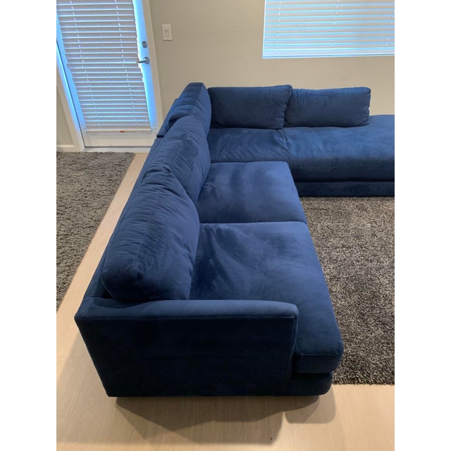 West Elm Blue Performance Velvet Haven Right Facing Sectional Sofa