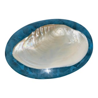 Made Goods / Lily Juliet Ice Blue Resin Shell Large Caviar Dish Cebu Clam Coastal Decor For Sale