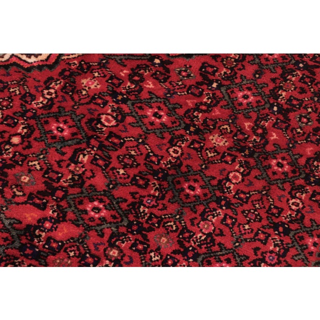 Textile Vintage Hand-Knotted Wool Rug – 6'8" X 9'8" – Red & Blue Geometric Medallion Traditional Rug For Sale - Image 7 of 8