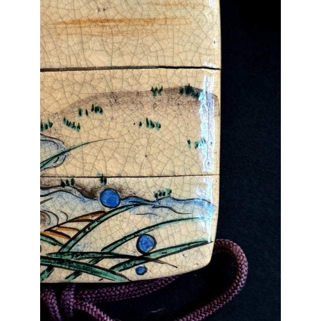 Rare Japanese Ceramic Glazed Inro with Ojime and Netsuke Ogata Kenzan Edo Period For Sale - Image 11 of 14