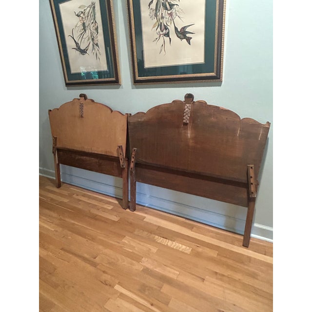 1940’s French Provincial Louis XV Style Walnut Twin Headboards With Carved Crest - A Pair For Sale - Image 4 of 12