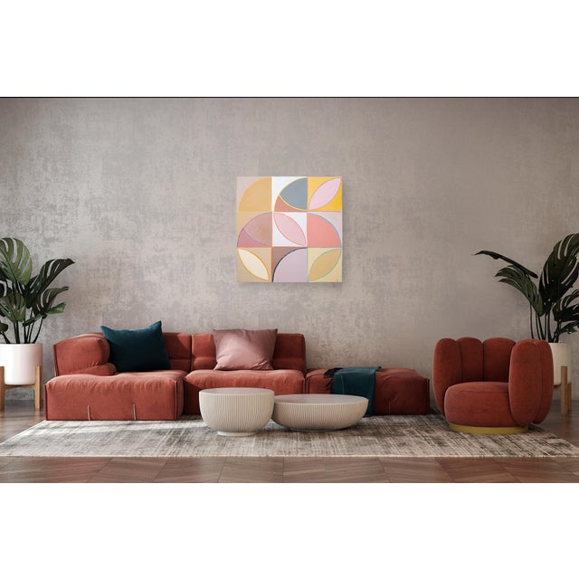 Textile 2026, Bauhaus Mosaic Painting on Canvas, Amber Alabaster Tiles, Arches and Curves, Natalia Roman For Sale - Image 7 of 8