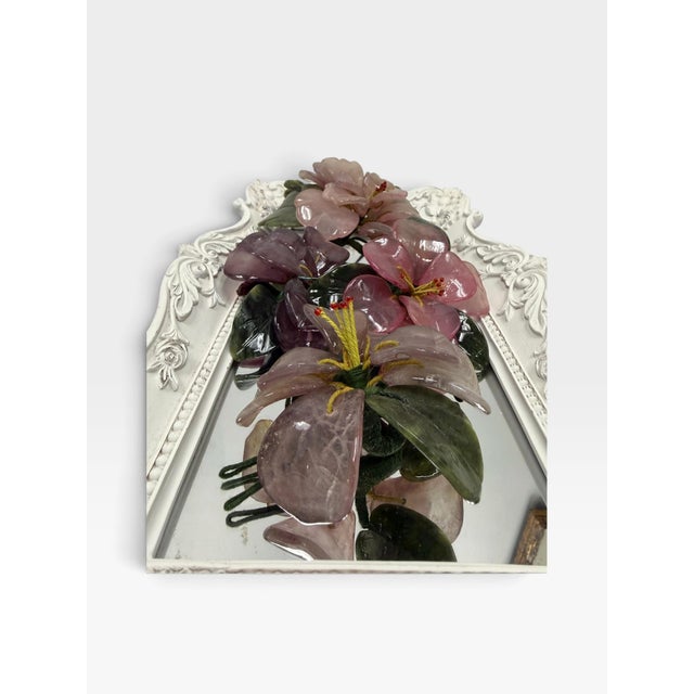 Shabby Chic Shabby Chic Rococo Mirrored Dresser Platter & Rose Quartz Glass Flower Decor For Sale - Image 3 of 7