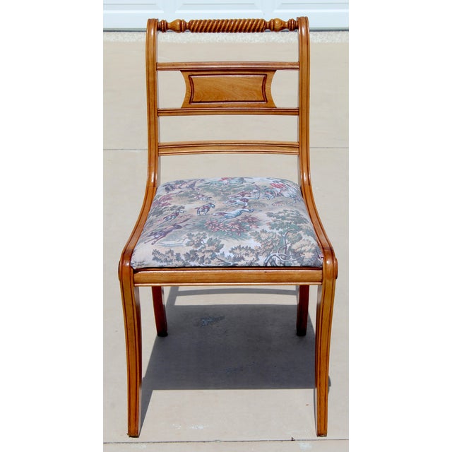 Set of 4 Vintage Federal Style Walnut Dining Chairs With Equestrian Hunt Scene Upholstery For Sale - Image 10 of 18