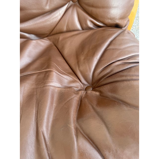Wood Pair of 1970s Scandinavian Modern Bentwood & Brown Leather Lounge Chairs For Sale - Image 7 of 12