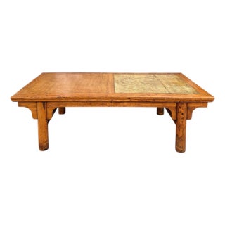 Antique Chinese Ming Style Leather Top Elm Coffee or Cocktail Table For Sale