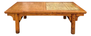 Antique Chinese Ming Style Leather Top Elm Coffee or Cocktail Table