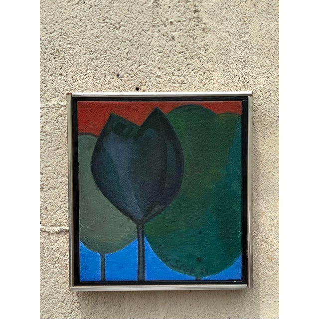 Late 20th Century Vintage Boho Original Oil Painting of Trees For Sale - Image 10 of 12