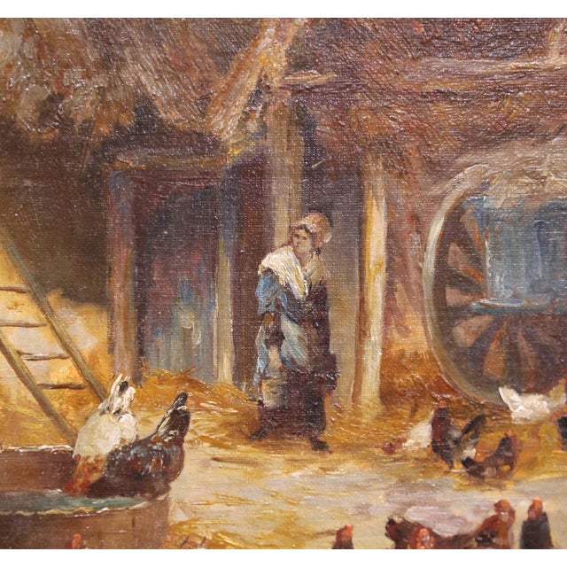 19th Century French Farmyard Oil Painting With Chickens Signed E. Coppenolle For Sale - Image 10 of 13
