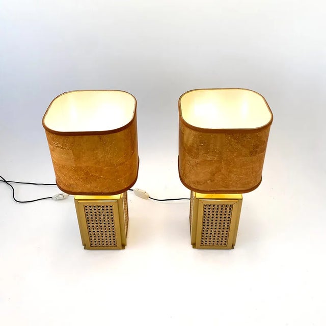 Table Lamps in Brass and Rattan, Italy, 1970s, Set of 2 For Sale - Image 4 of 7