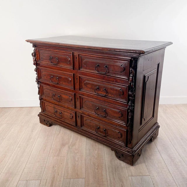 A Baroque walnut chest of drawers / commode, Italy or Spain circa 1700. Good patina with period hardware. Drawers lined in...