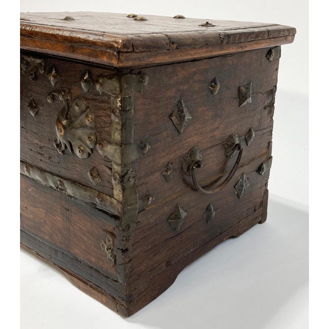 Antique Primitive Wood Strong Box With Metal Accents For Sale - Image 9 of 9