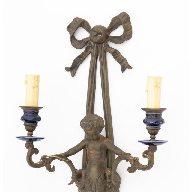 Brass Patinated Brass Cherub Candlestick Sconces, Pair For Sale - Image 8 of 13