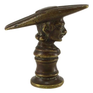 18th / 19th C. Apothecary Bronze Masher Pestle, Figural With Man in Bicorn Hat For Sale