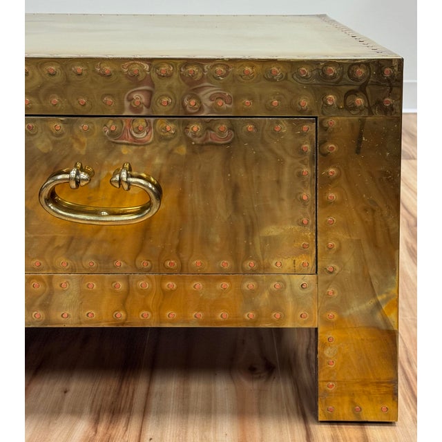 Vintage Brass Clad Sarreid LTD Coffee Table Trunk For Sale - Image 11 of 14