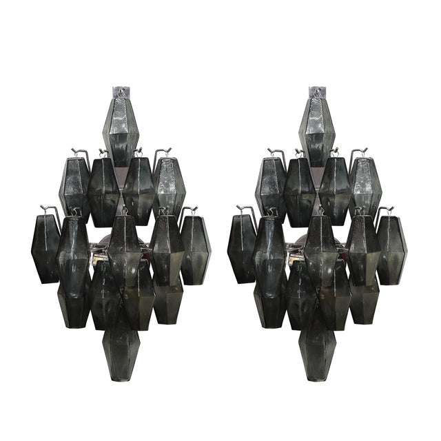 Pair of Modernist Smoked Gray Murano Glass Diamond-Form Polyhedral Wall Sconces For Sale - Image 11 of 18