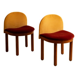 Wood & Velvet Chairs, 1980s, Set of 2 For Sale