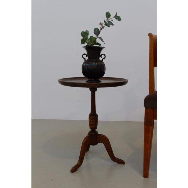 1960s Danish Round Tripod Side Table in Stained Oak by Anton Kildeberg, 1960s For Sale - Image 5 of 18