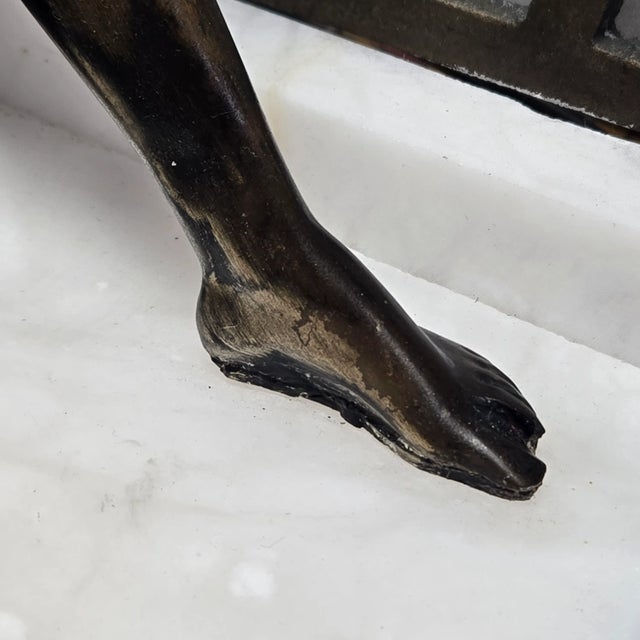 1920s Art Deco Egyptian Revival Nude Spelter & Marble Table Lamp For Sale - Image 13 of 16