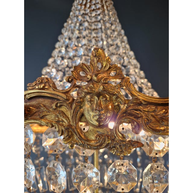 Antique Oval Crystal Chandelier Louis XVI Revival Empire Style Brass 12 Lights For Sale - Image 10 of 13