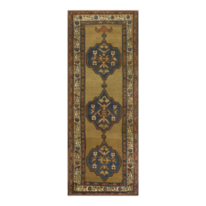 Exceptional Brown-Sienna Color and Multi Color Border With Geometric Pattern Antique Persian Bijar Rug