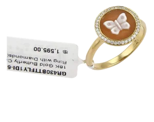Ippolita Diamond Butterfly Cameo 18k Yellow Gold Round Ring