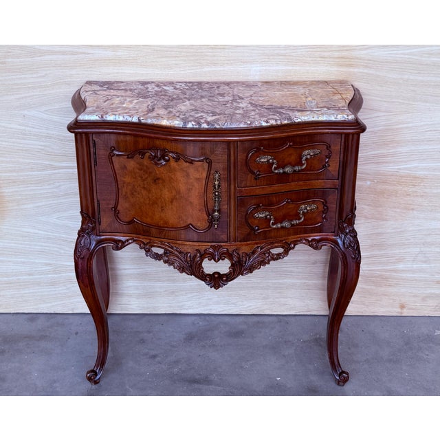 Carved French Nightstands with doors and Marble Top, 1930s, Set of 2 For Sale - Image 17 of 18