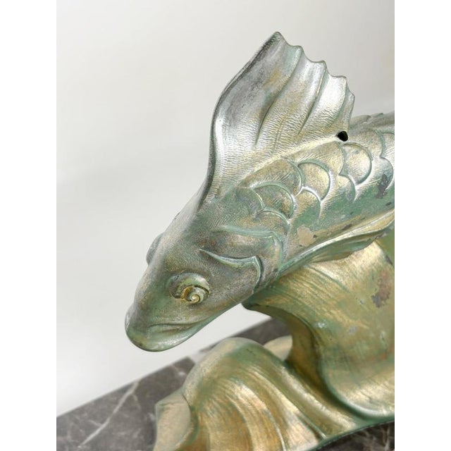 Bronze and Marble Fish Sculpture, France, 1950s For Sale - Image 6 of 14
