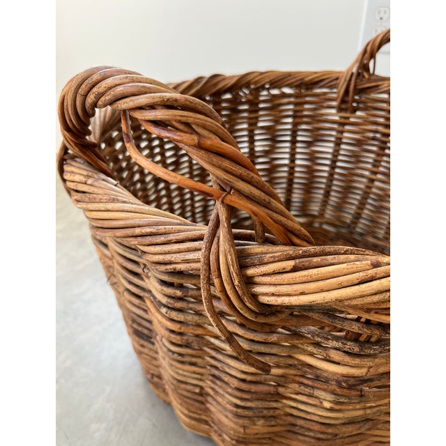 Wood Mid 20th Century French Farmhouse Woven Grapevine Gathering Basket For Sale - Image 7 of 12