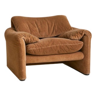 Italian Maralunga Brown Velvet Armchair by Vico Magistretti for Cassina, 1970s For Sale