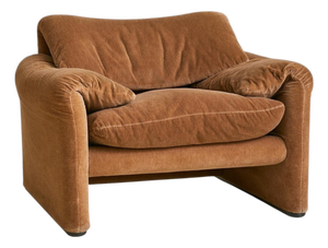 Italian Maralunga Brown Velvet Armchair by Vico Magistretti for Cassina, 1970s