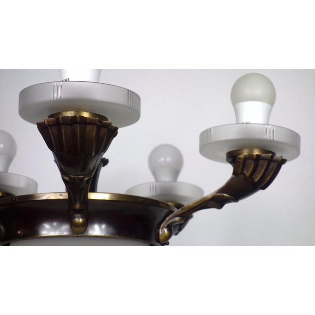 Antique French Brass and Glass 6-Light Chandelier, 1890s For Sale - Image 3 of 14
