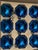 Vintage set of 12 vintage Mercury glass ornaments. A deep blue mercury glass with metal cap. The glass ornaments show wear...