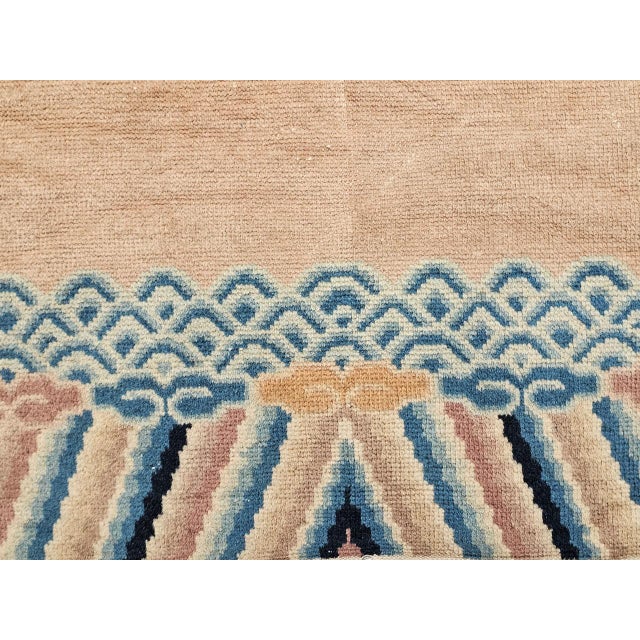 Vintage Chinese Pictorial Area Rug, Handwoven Wool on Cotton, Tan & Blue, 4' x 6' For Sale - Image 12 of 13