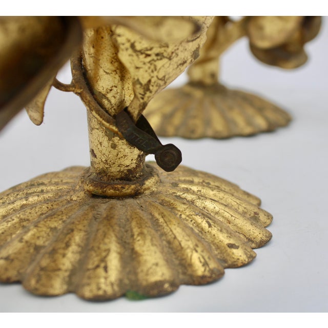 Vintage Italian Gold Gilded Tole Candlesticks For Sale - Image 10 of 11